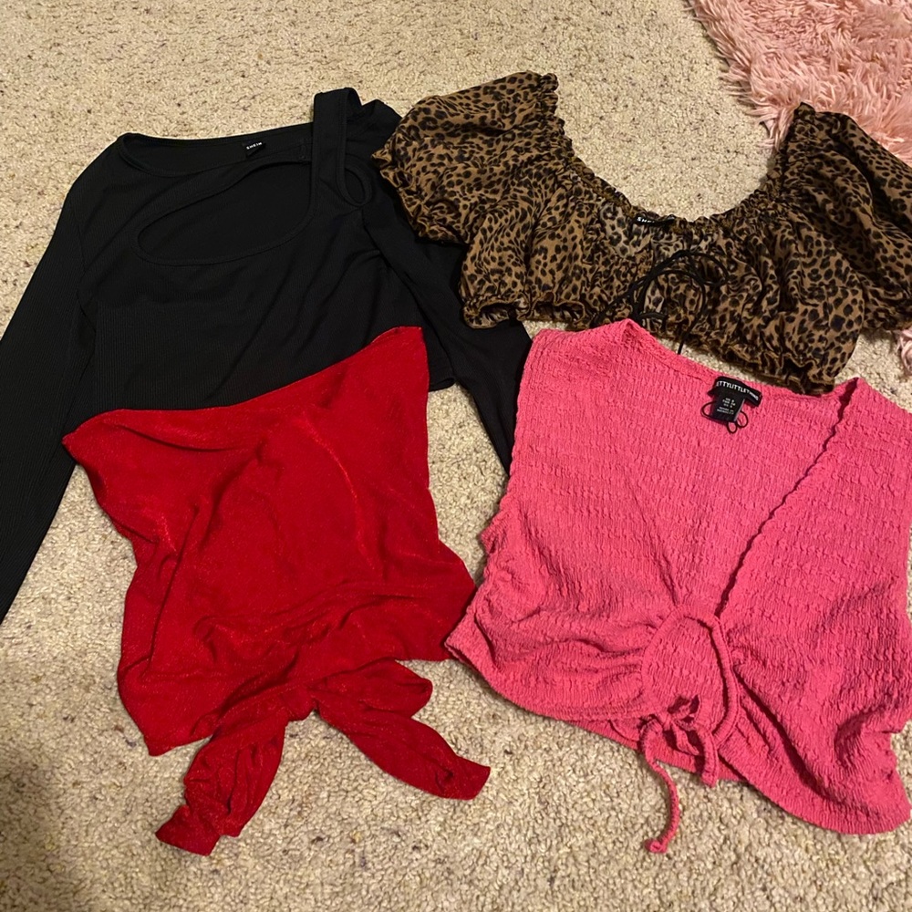 Bundle of three SHEIN shirts and one Pretty Little Thing shirt